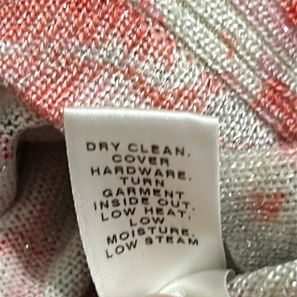 ST JOHN pink and silver rose print  button down cardigan wool lurex Women’s XL - Picture 11 of 14